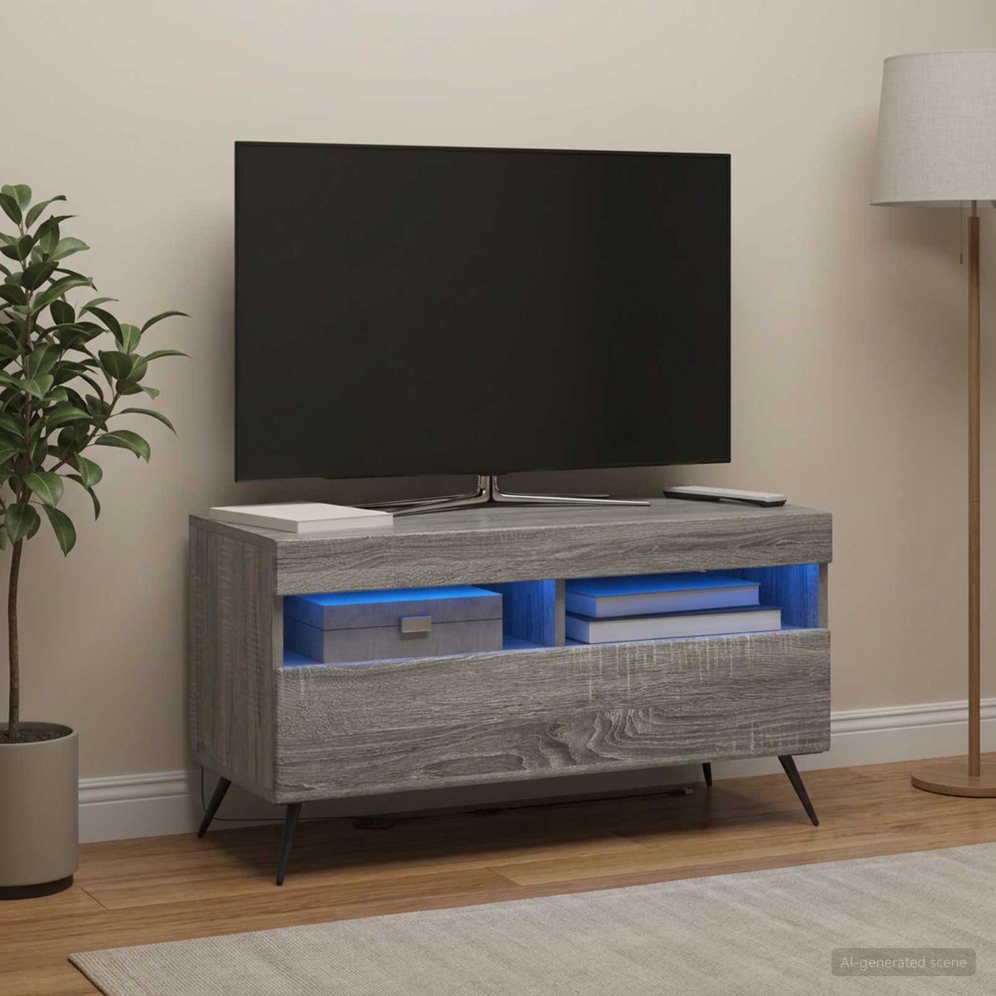 vidaXL LED TV Cabinet Grey Sonoma Engineered Wood 4