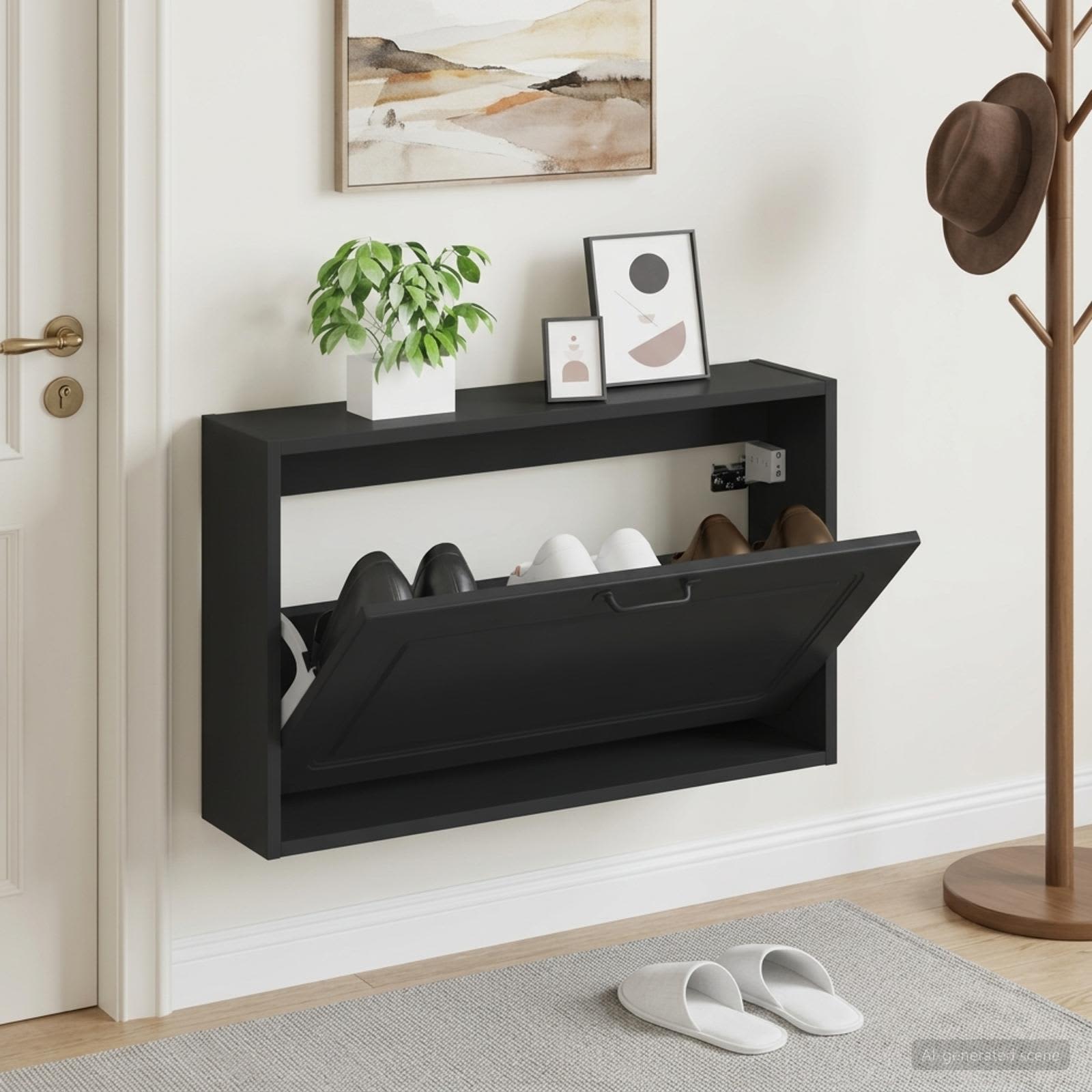 vidaXL Wall-Mounted Shoe Cabinet UTRECHT 71 x 17 x 43 cm Black 1