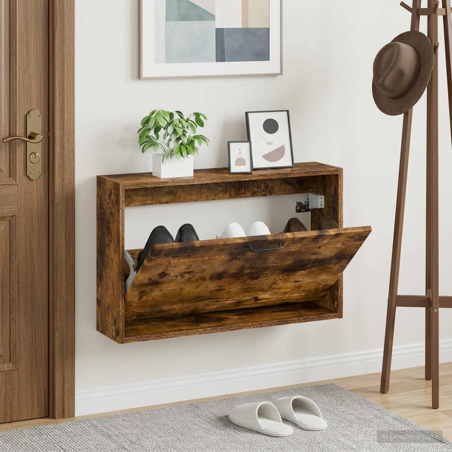 vidaXL Wall-Mounted Shoe Cabinet UTRECHT 71 x 17 x 43 cm Smoked Oak 1