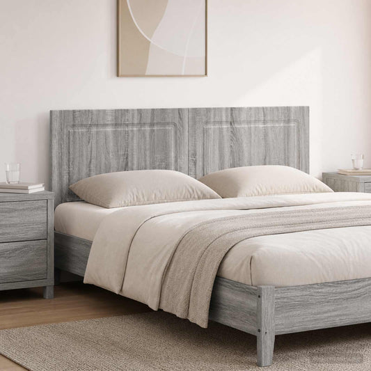 vidaXL Wall-Mounted Headboard UTRECHT Grey Sonoma Engineered Wood shown in a bedroom setting with a bed and bedside table