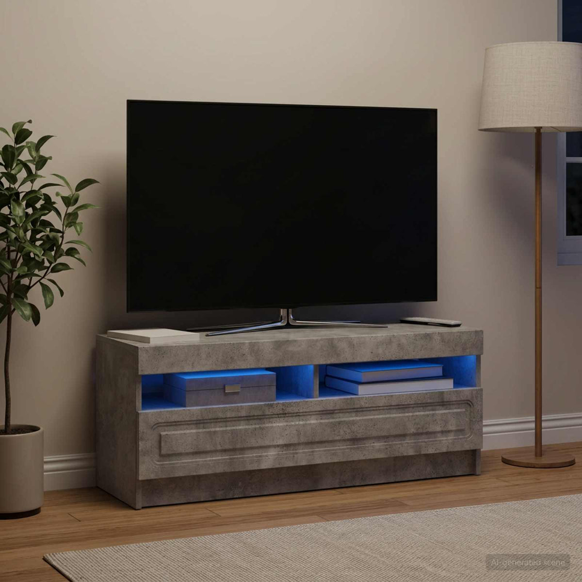 LED TV Cabinet Engineered Wood Concrete grey