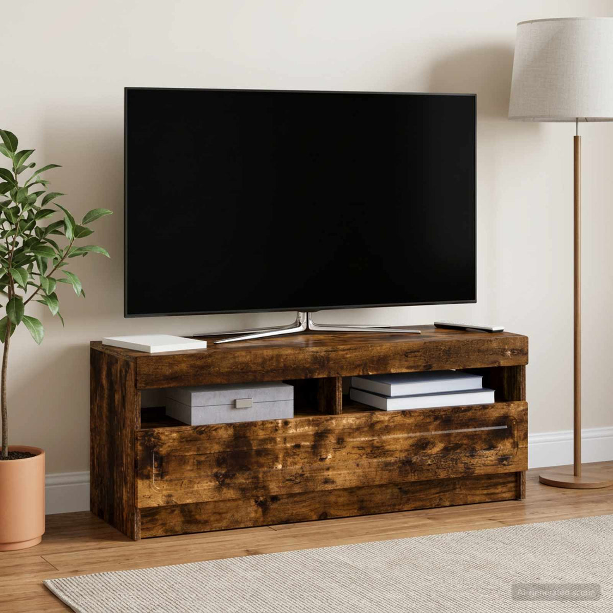 LED TV Cabinet Engineered Wood Smoked oak