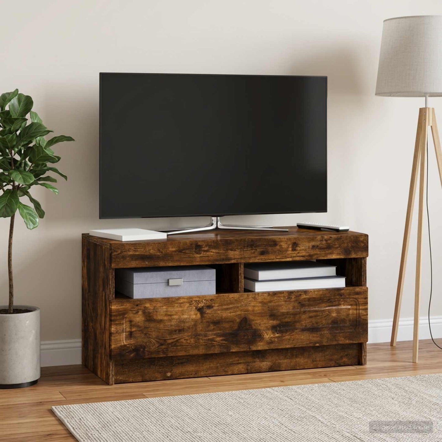 vidaXL LED TV Cabinet Smoked Oak Engineered Wood 1