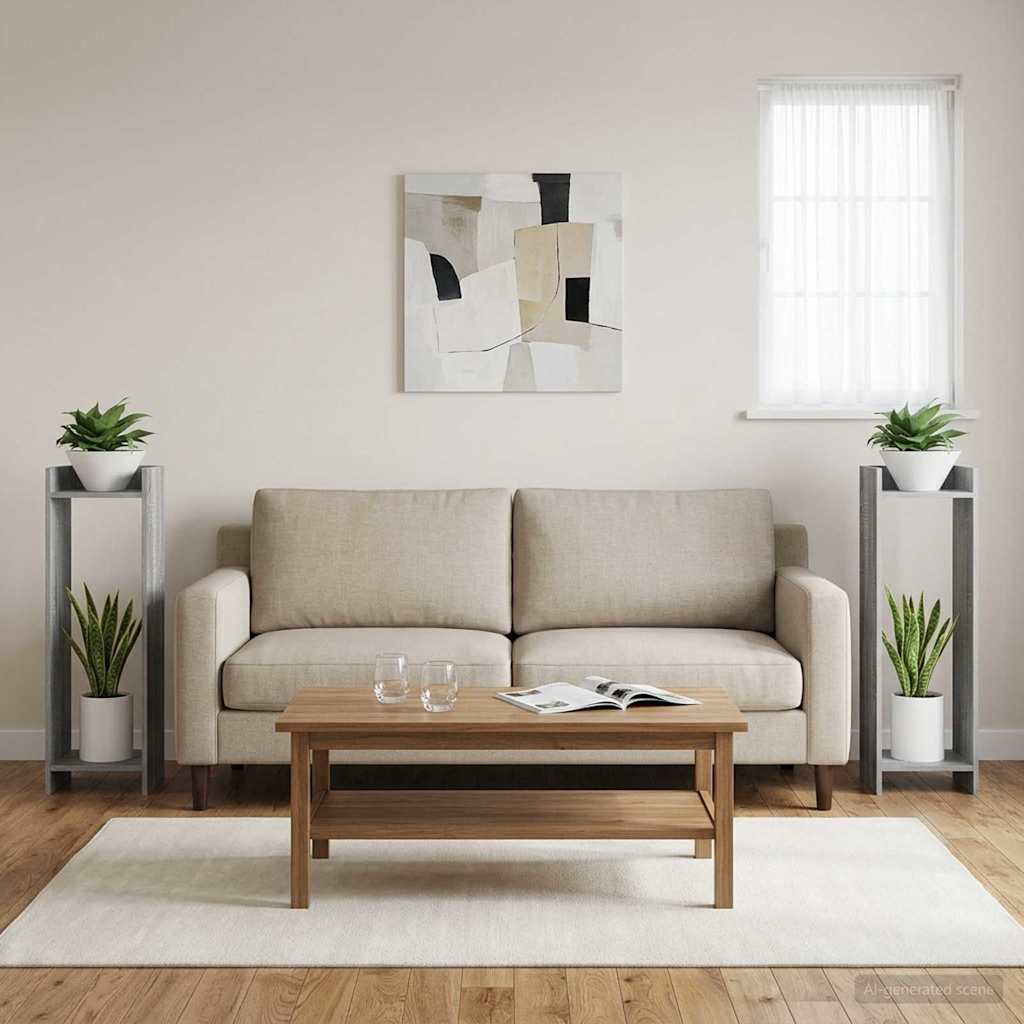 vidaXL Plant Stand 2 pcs Grey Sonoma 30 x 30 x 100 cm Engineered Wood 4