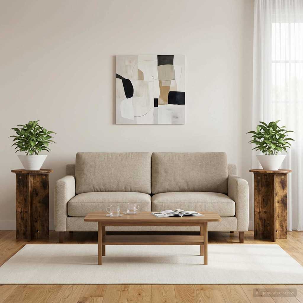 vidaXL Plant Stand 2 pcs Smoked Oak Ø40 x 60 cm Engineered Wood 1
