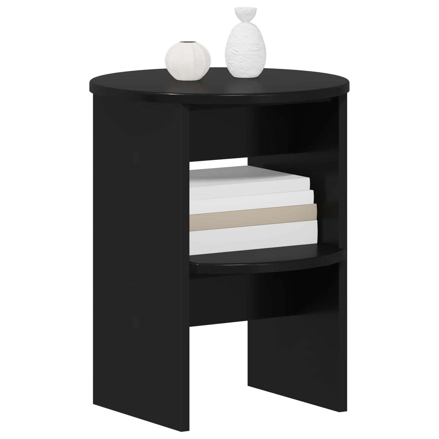 vidaXL Side Cabinet 2 pcs Black Ø40 x 50 cm Engineered Wood 3