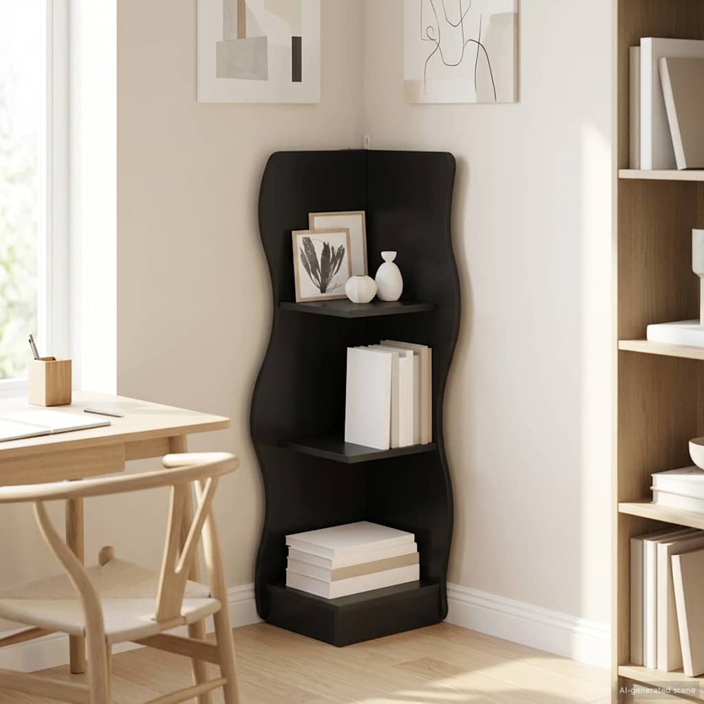 vidaXL Corner Shelf Black 34 x 33 x 102 cm Engineered Wood 1
