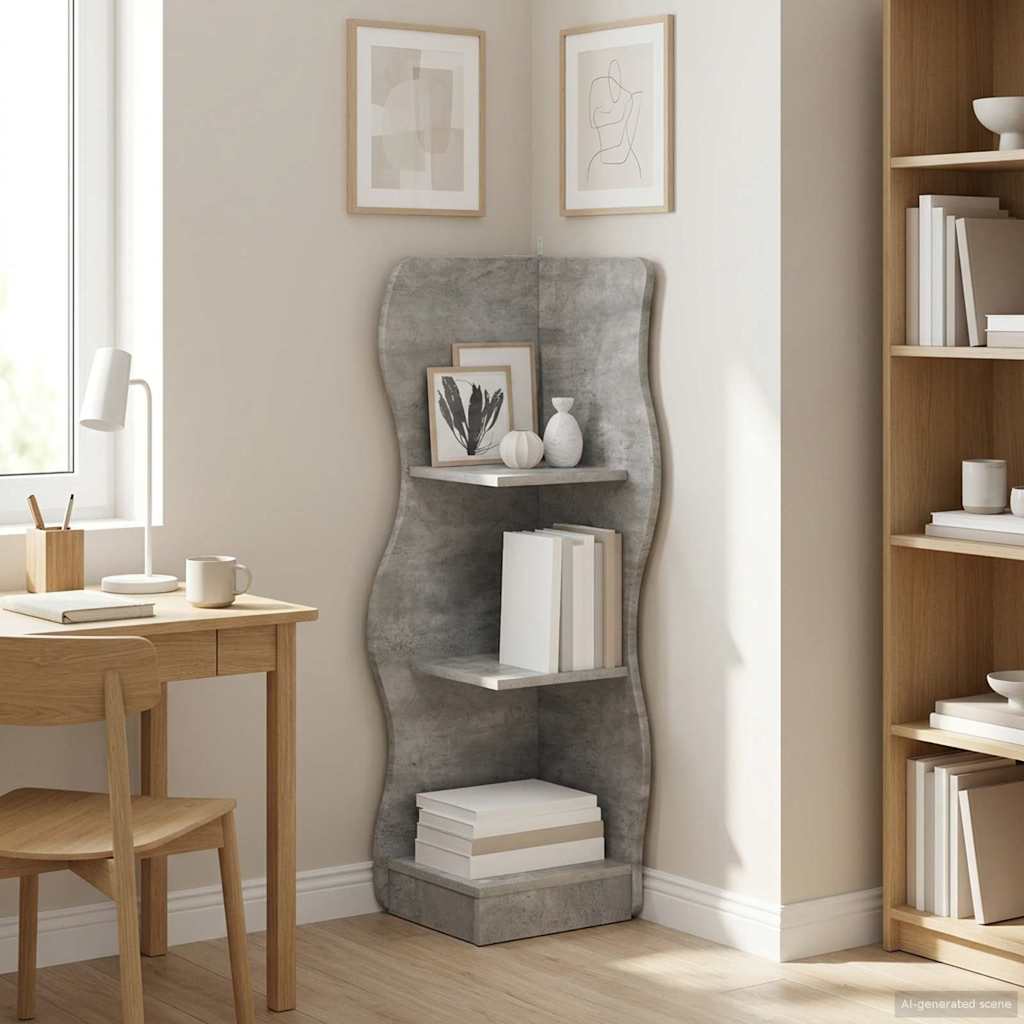 vidaXL Corner Shelf Concrete Grey 34 x 33 x 102 cm Engineered Wood 1