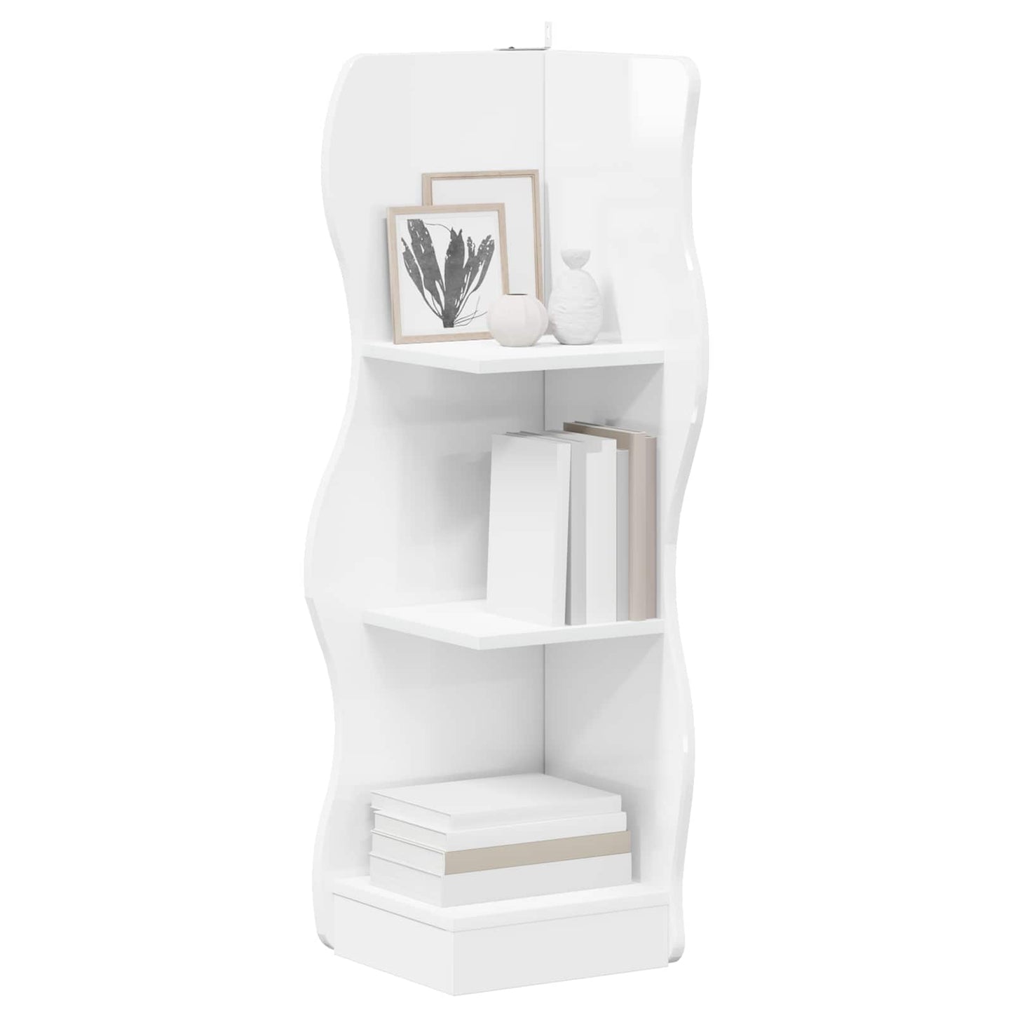 vidaXL Corner Shelf High Gloss White 34 x 33 x 102 cm Engineered Wood 3