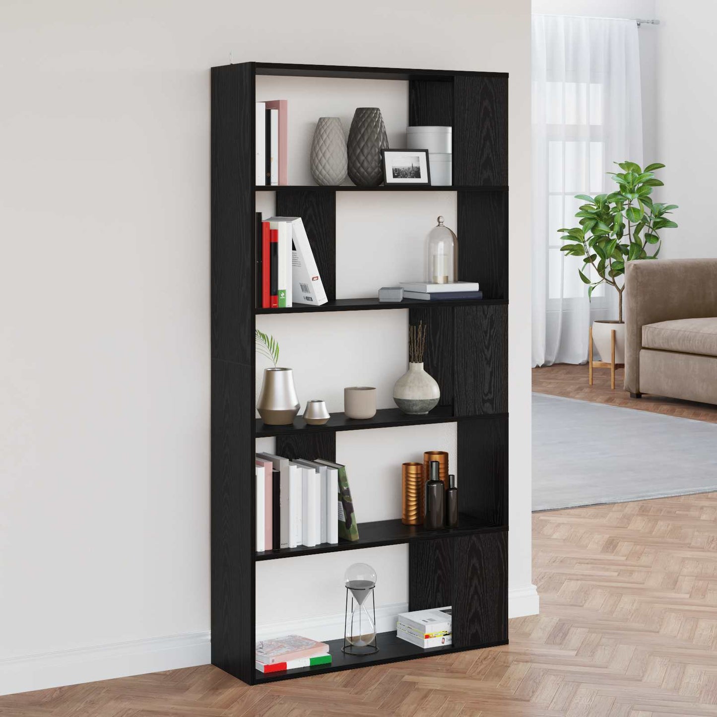 vidaXL Book Cabinet 80 x 24 x 159 cm Engineered Wood Black Oak 1