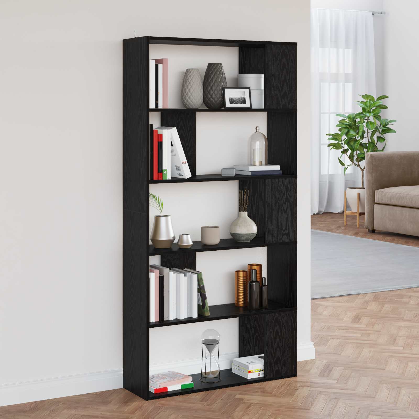vidaXL Book Cabinet 80 x 24 x 159 cm Engineered Wood Black Oak 1