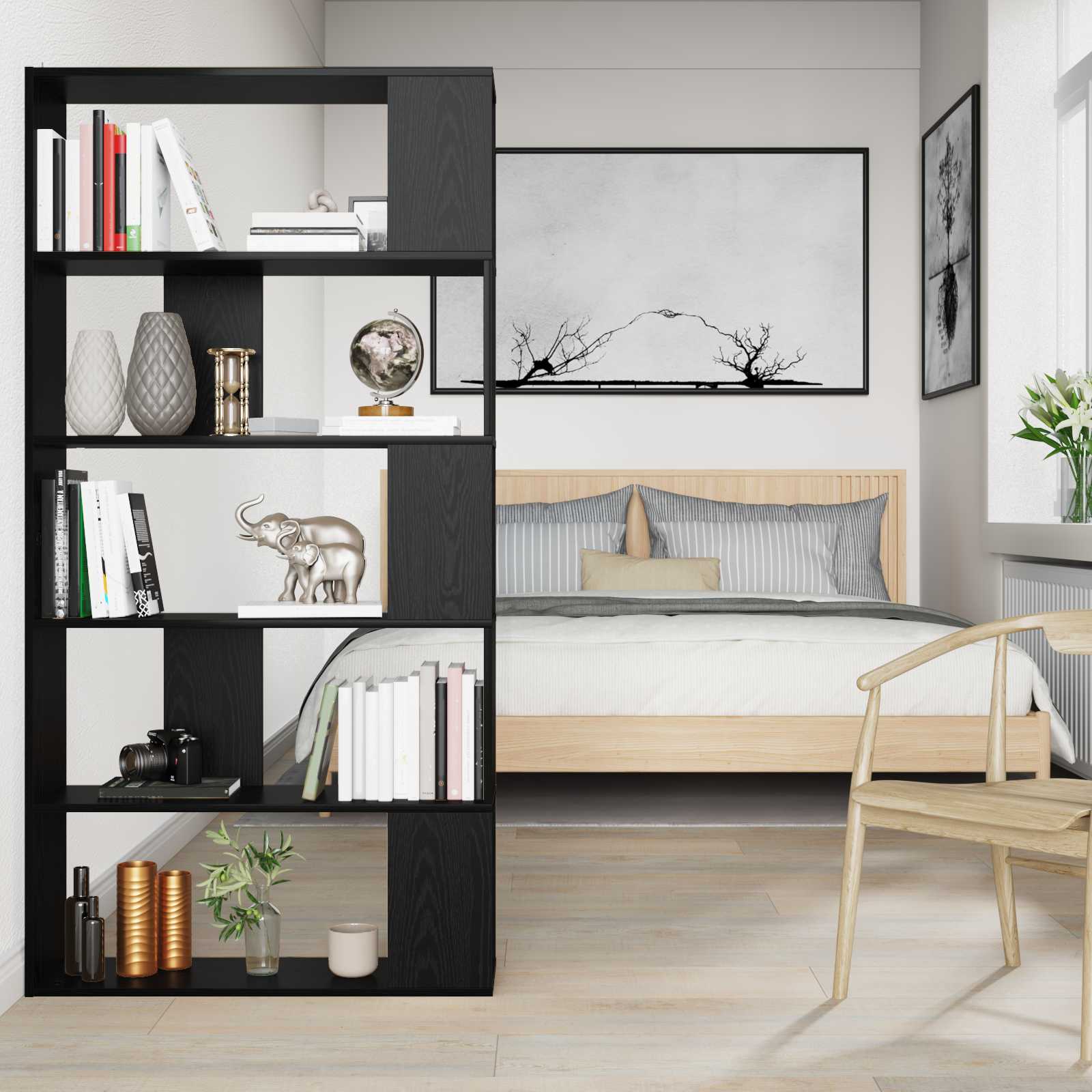 vidaXL Book Cabinet 80 x 24 x 159 cm Engineered Wood Black Oak 4