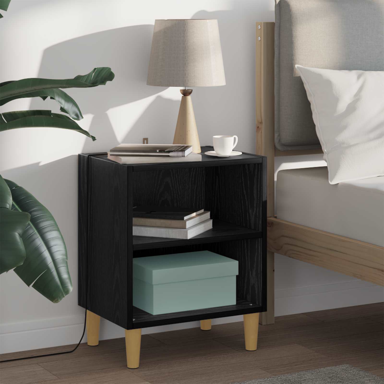 vidaXL Bed Cabinet 2 pcs Black Oak 40 x 30 x 50 cm Engineered Wood 1