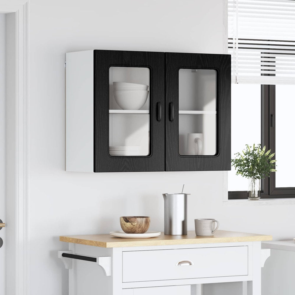 Dishwasher Panel KALMAR 80 x 31 x 60 cm Black Oak 1x wall glass cabinet (2 doors) 80 cm wide 60 cm high