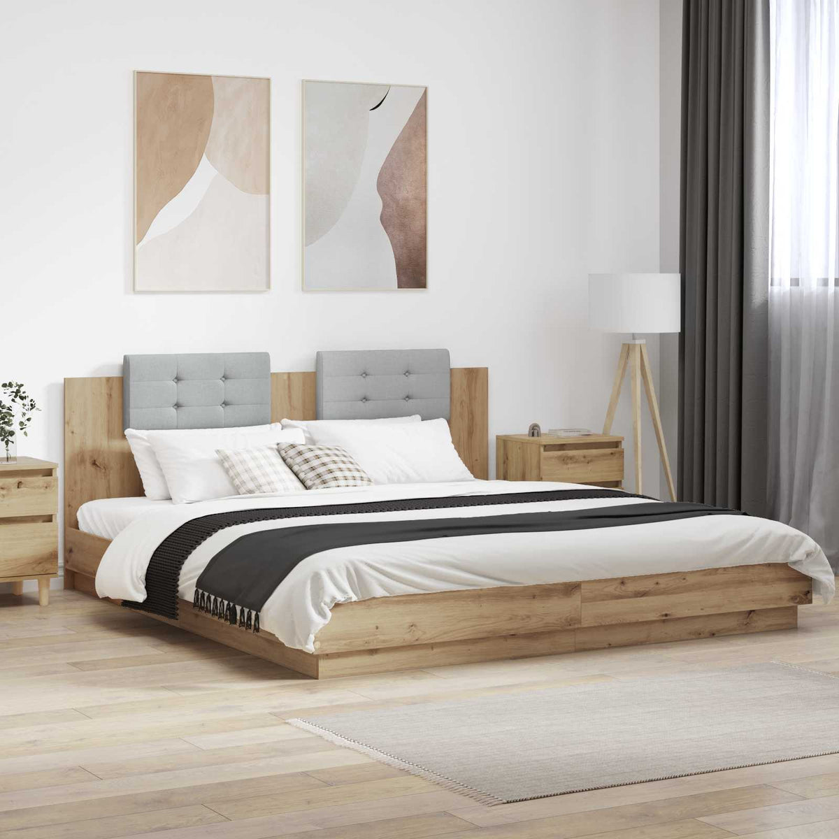Bed Frame with LED without Mattress 180x200 cm Artisan oak
