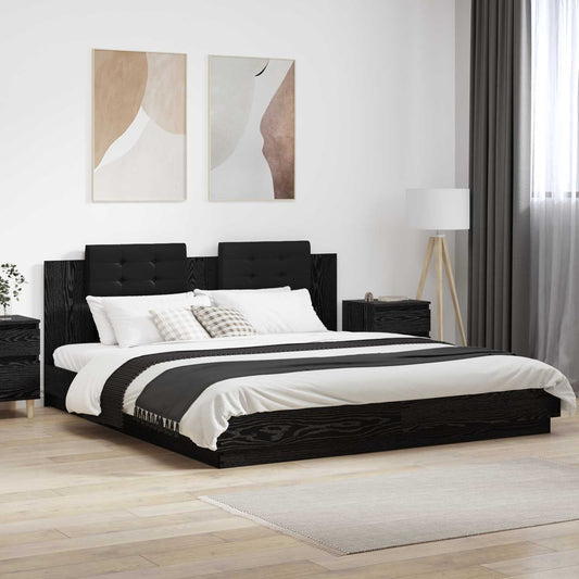 Bed Frame with LED without Mattress 180x200 cm Black oak