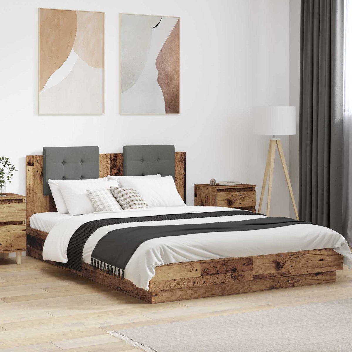 Bed Frame with LED without Mattress 140x200 cm Old wood