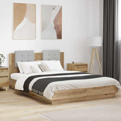 Bed Frame with LED without Mattress 140x200 cm Artisan oak