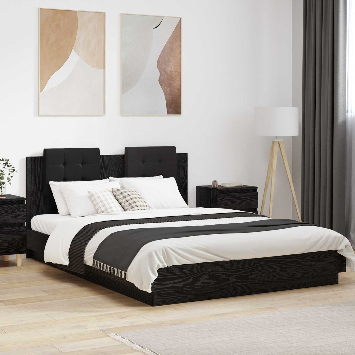 Bed Frame LED without Mattress Black oak