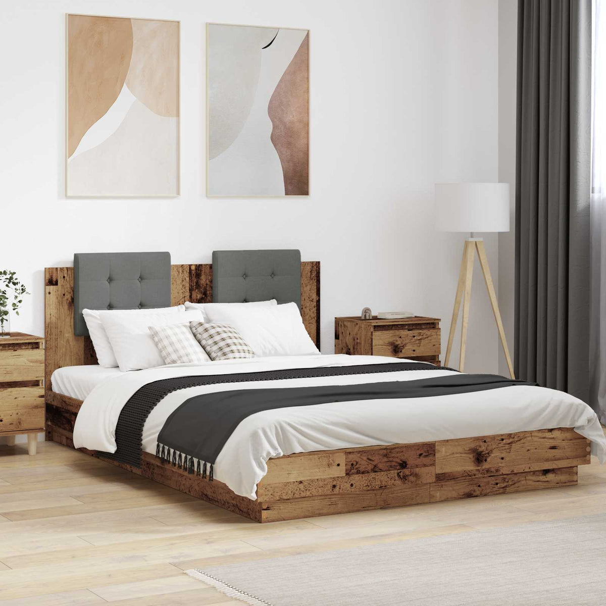 Bed Frame LED without Mattress Old wood