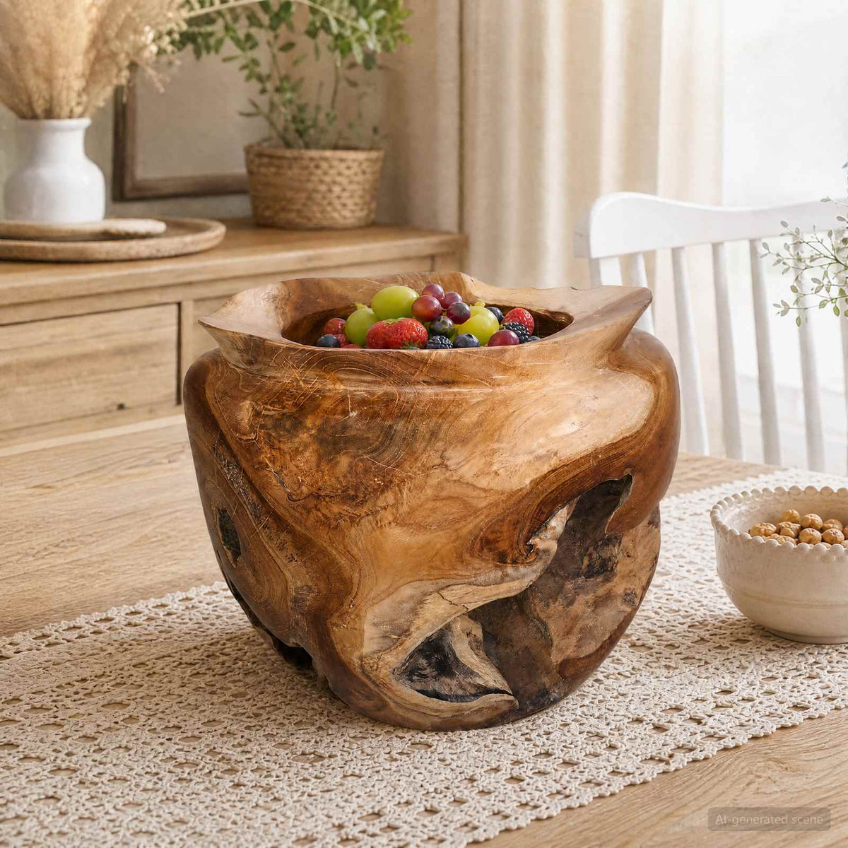 vidaXL Fruit Bowl JEPARA Teak Brown Ø 35 cm Solid Teak Wood 1