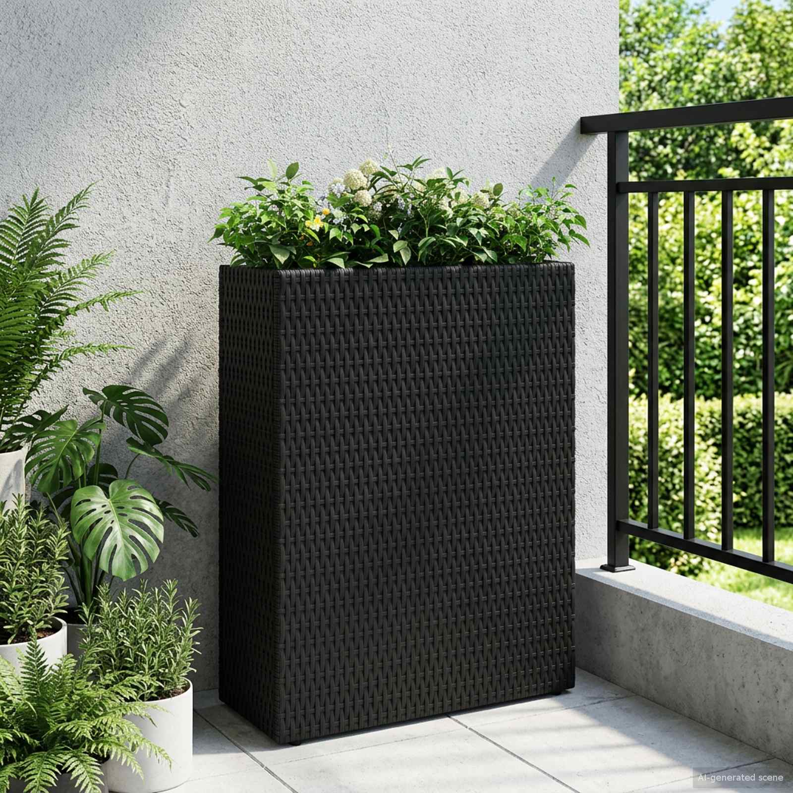 vidaXL Tall Planter Black 55 x 22 x 70 cm Poly Rattan 1
