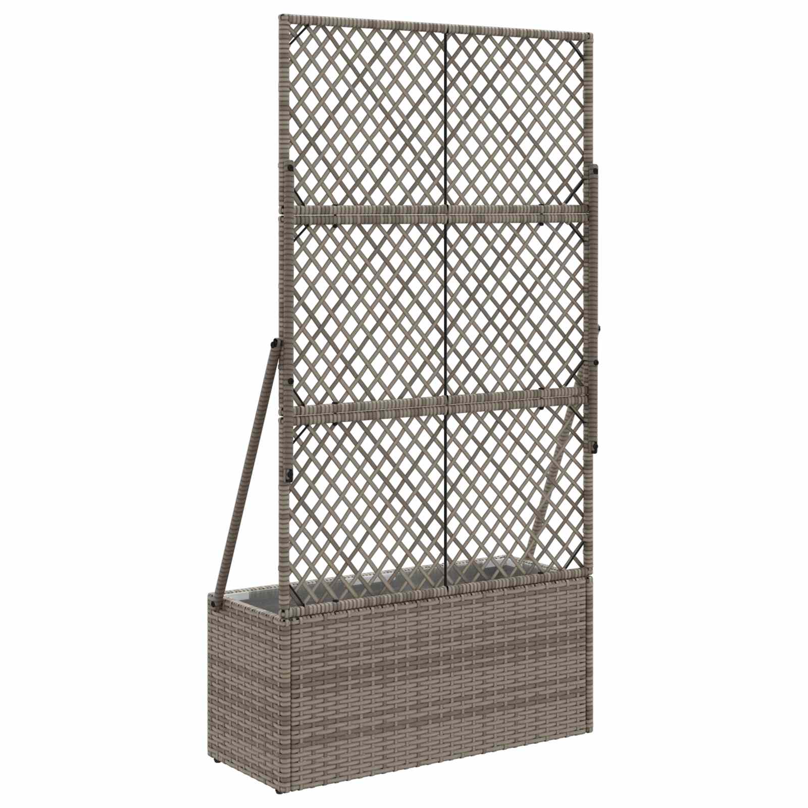 vidaXL Garden Planter with Trellis Grey 70 x 30 x 135 cm Poly Rattan 6