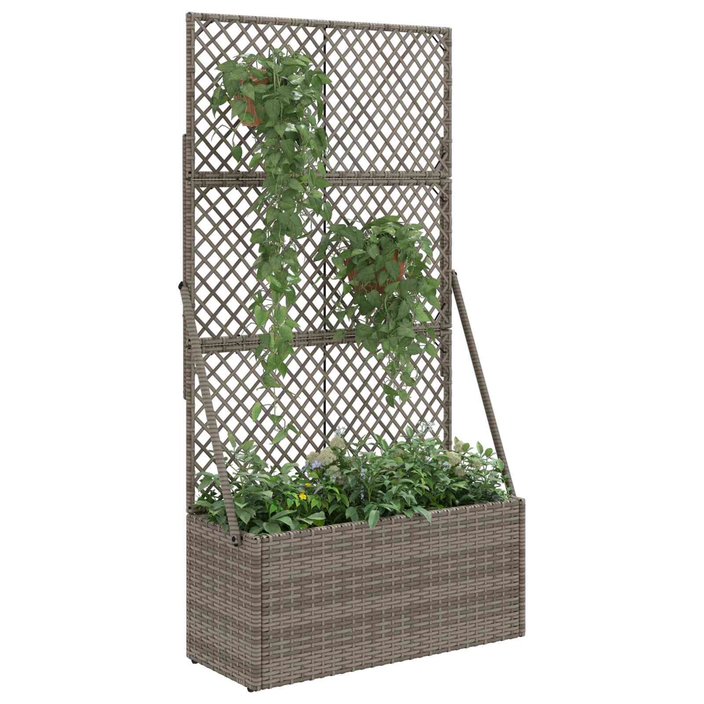 vidaXL Garden Planter with Trellis Grey 70 x 30 x 135 cm Poly Rattan 3