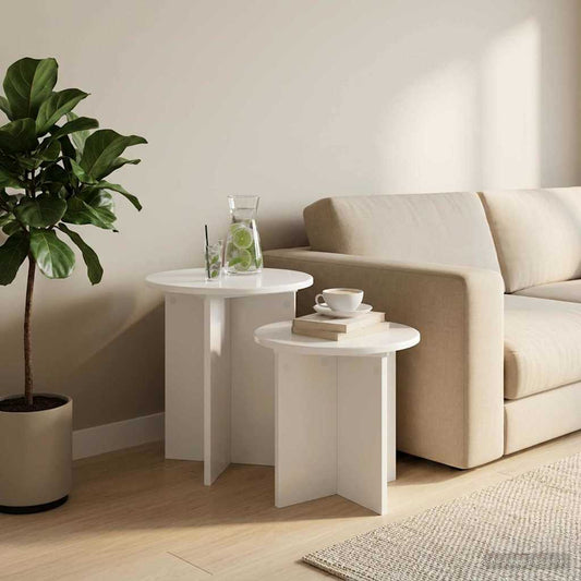 Side Table Set 2 pcs Ø 45 x 45 cm Engineered Wood High gloss white