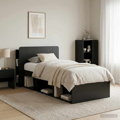vidaXL Headboard Cabinet with Storage Black Engineered Wood 1