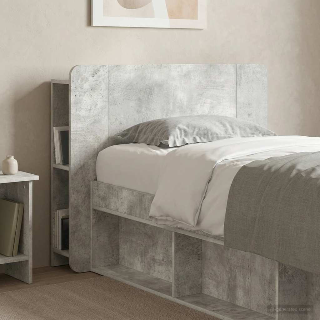 vidaXL Headboard Cabinet with Storage Concrete Grey Engineered Wood 4