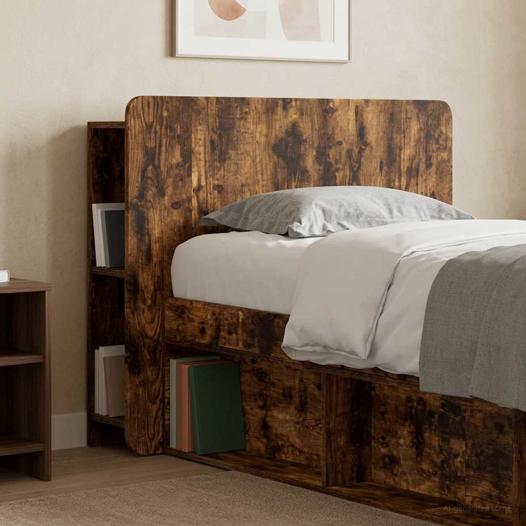 vidaXL Headboard Cabinet with Storage Smoked Oak Engineered Wood 4
