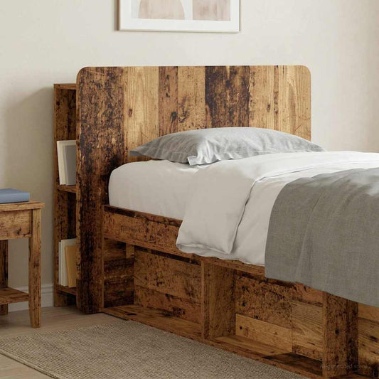 vidaXL Headboard Cabinet with Storage Old Wood Engineered Wood with integrated shelving on the side