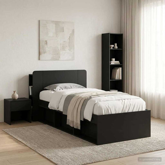 vidaXL Headboard Cabinet with Storage Black Engineered Wood in a modern bedroom setting