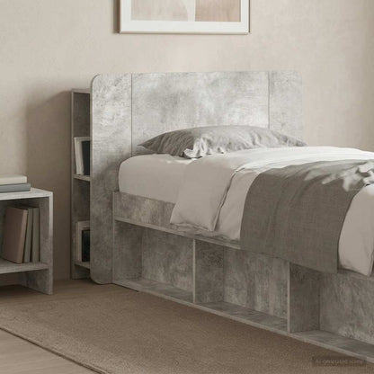 vidaXL Headboard Cabinet with Storage Concrete Grey Engineered Wood 4