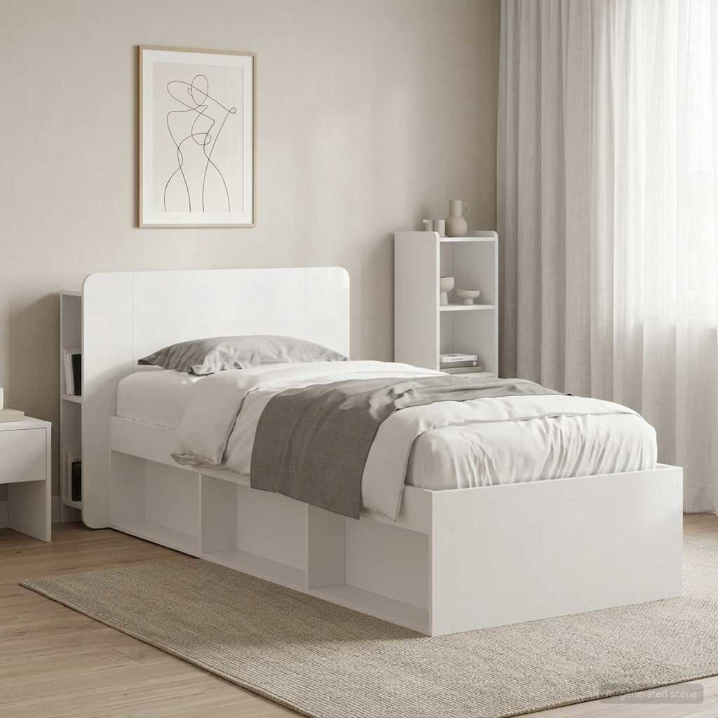 vidaXL Headboard Cabinet with Storage High Gloss White Engineered Wood 1