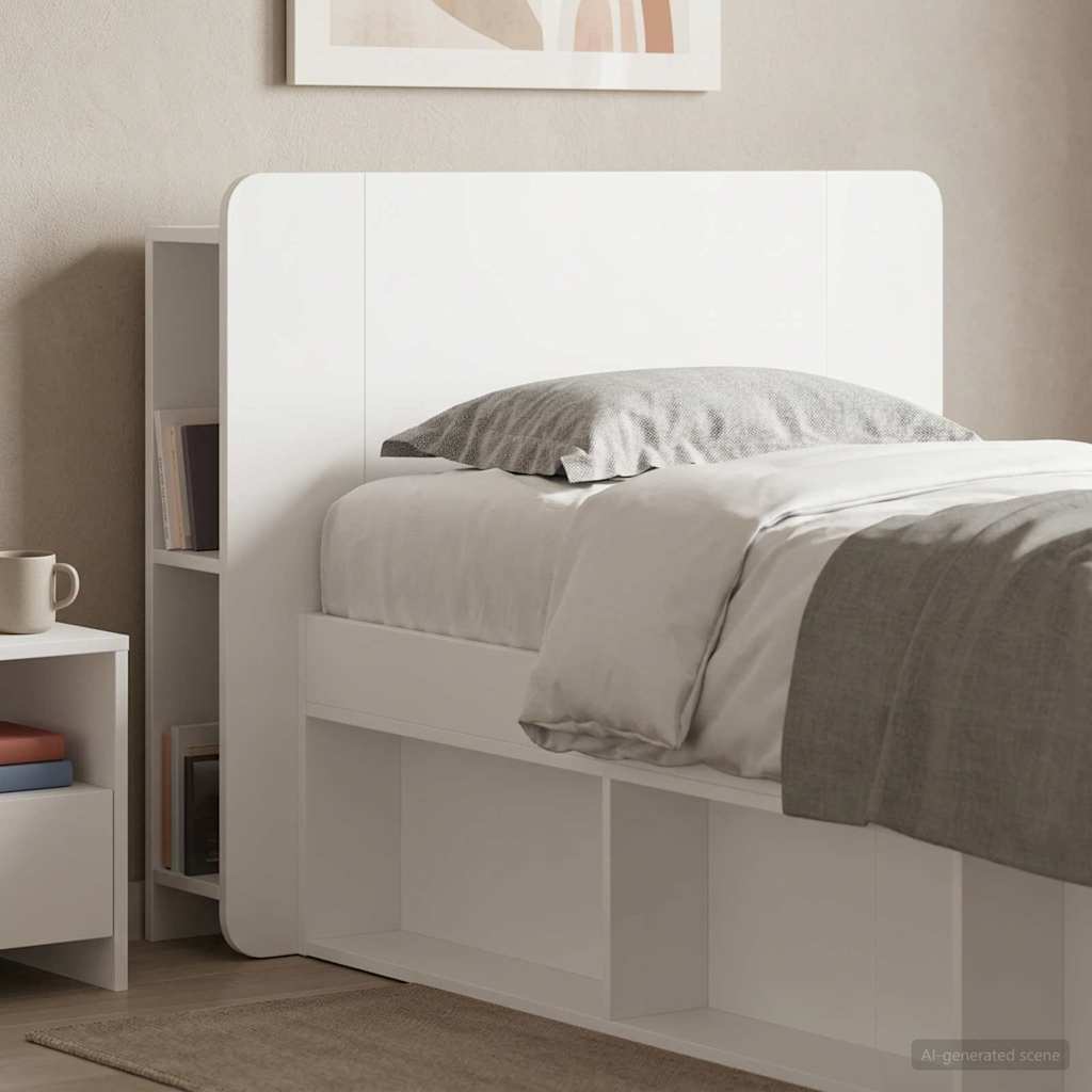 vidaXL Headboard Cabinet with Storage High Gloss White Engineered Wood 4