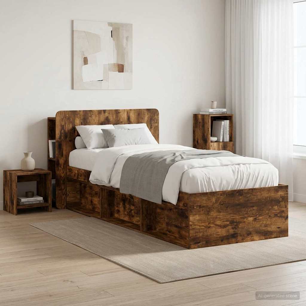 vidaXL Headboard Cabinet with Storage Smoked Oak Engineered Wood 4
