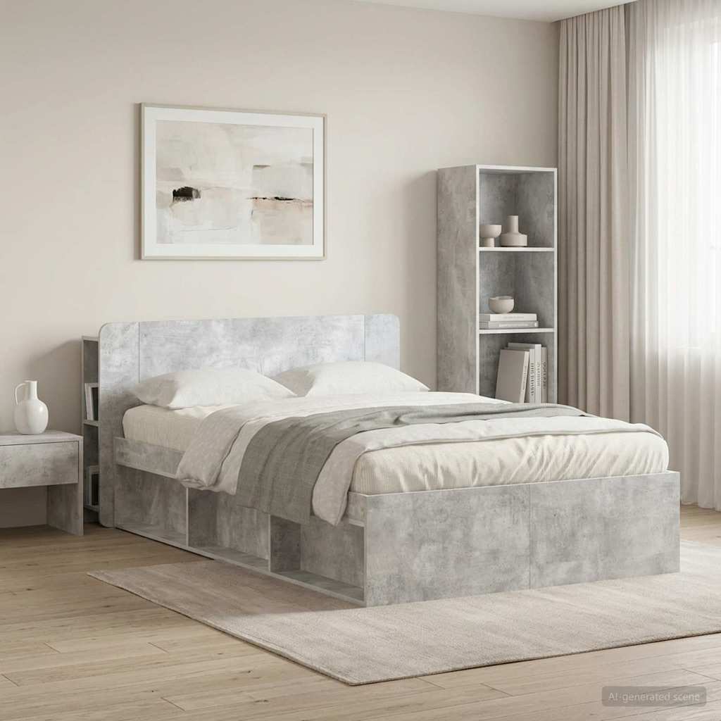 vidaXL Headboard Cabinet with Storage Concrete Grey Engineered Wood 4