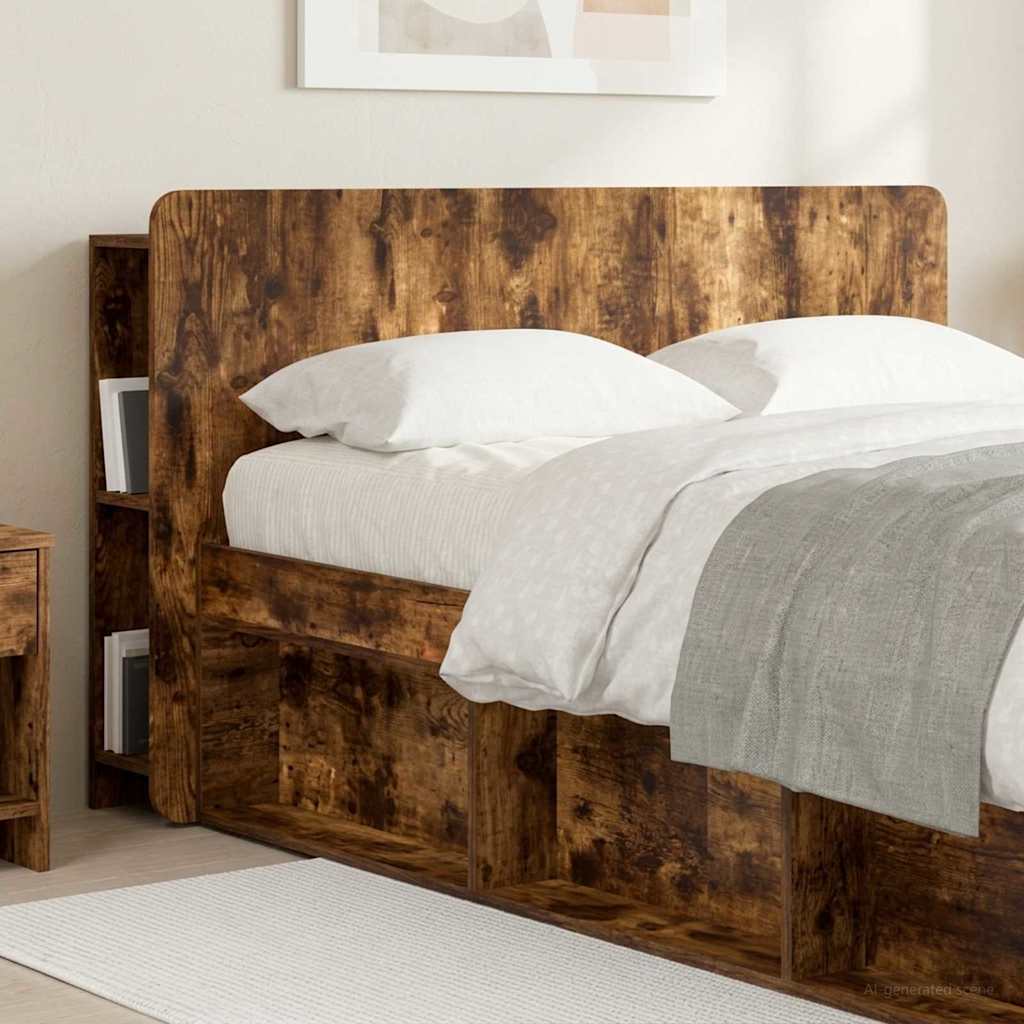 vidaXL Headboard Cabinet with Storage Smoked Oak Engineered Wood 4