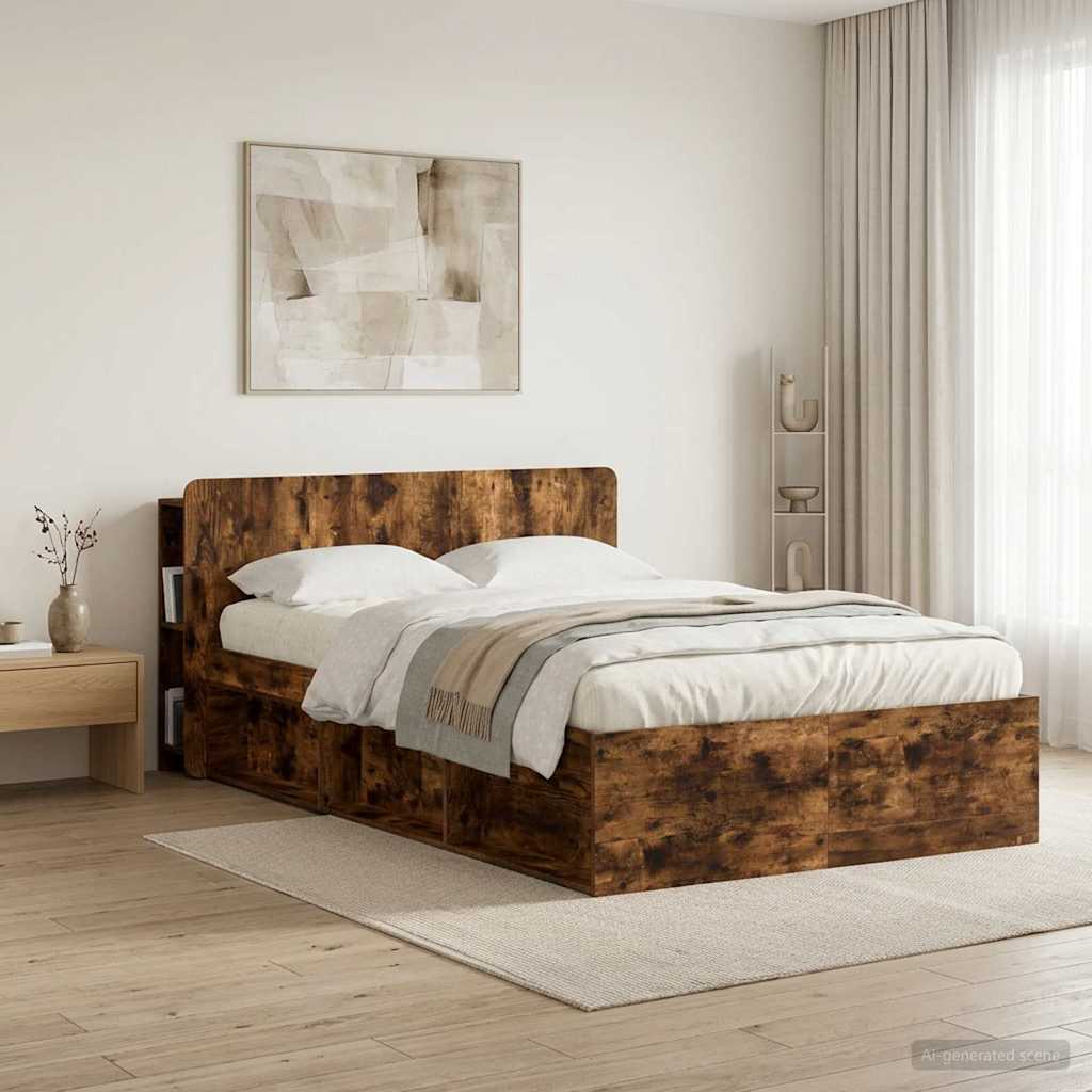 vidaXL Headboard Cabinet with Storage Smoked Oak Engineered Wood 1
