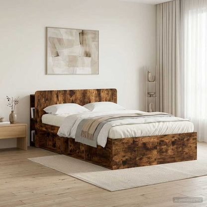 vidaXL Headboard Cabinet with Storage Smoked Oak Engineered Wood 1