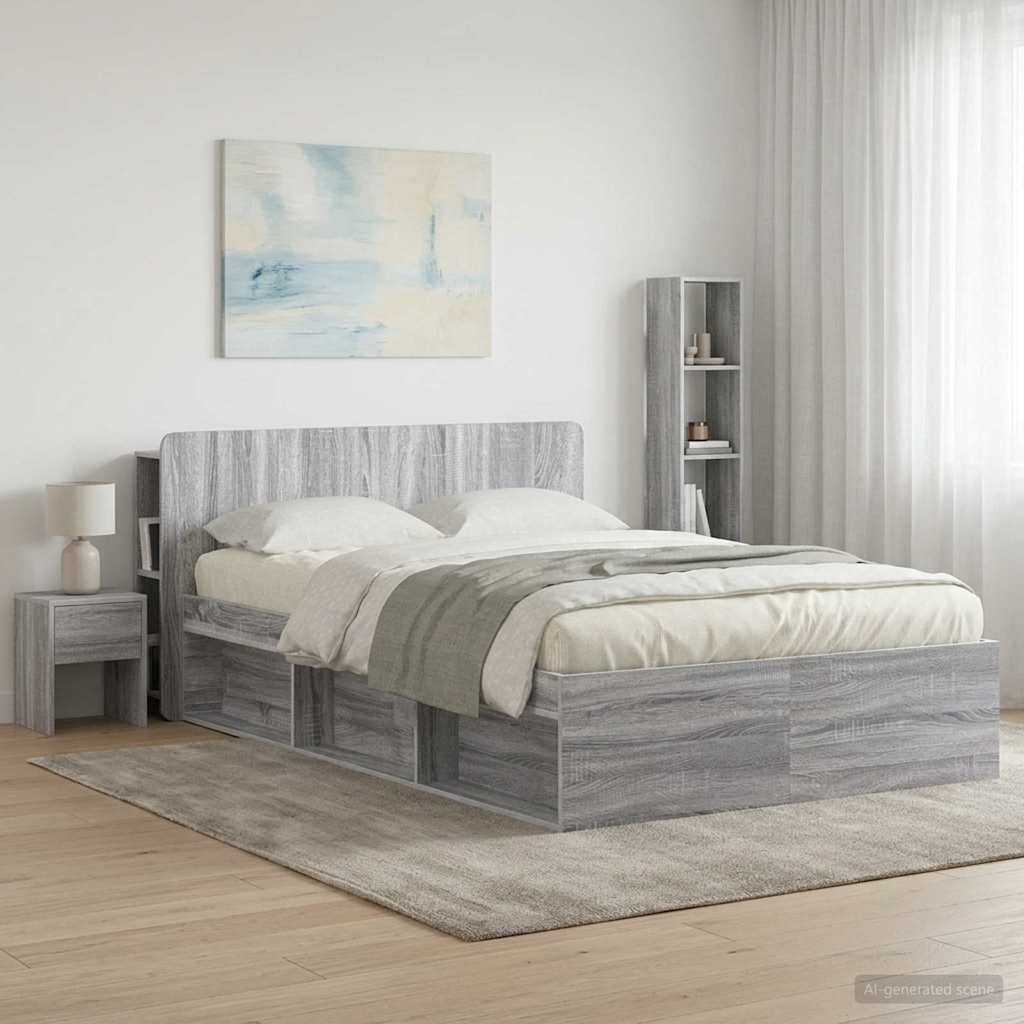 vidaXL Headboard Cabinet with Storage Grey Sonoma Engineered Wood 4