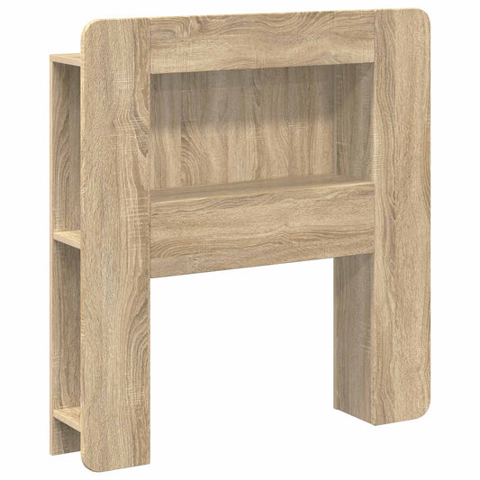 Headboard cabinet with open shelves on the sides and a central shelf above the bed