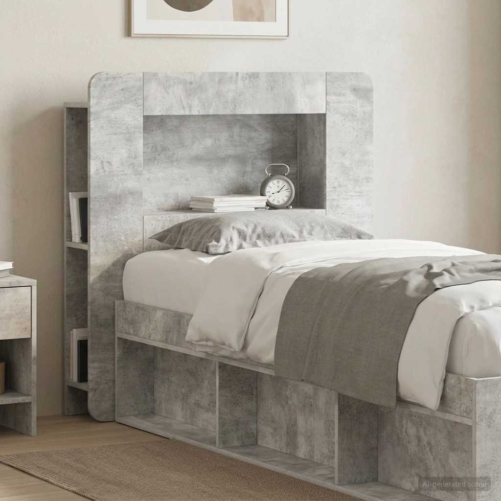 vidaXL Headboard Cabinet with Storage Concrete Grey Engineered Wood 4