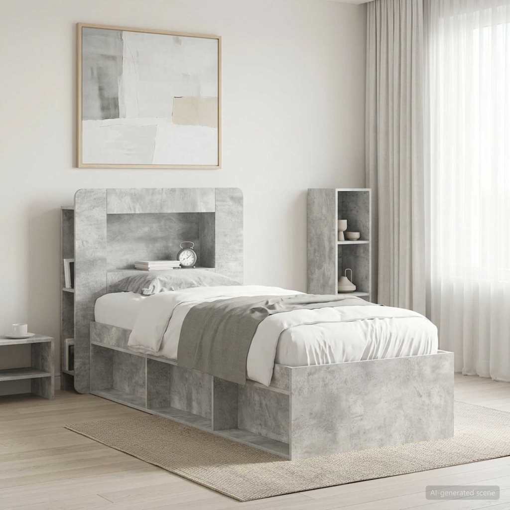 vidaXL Headboard Cabinet with Storage Concrete Grey Engineered Wood 1