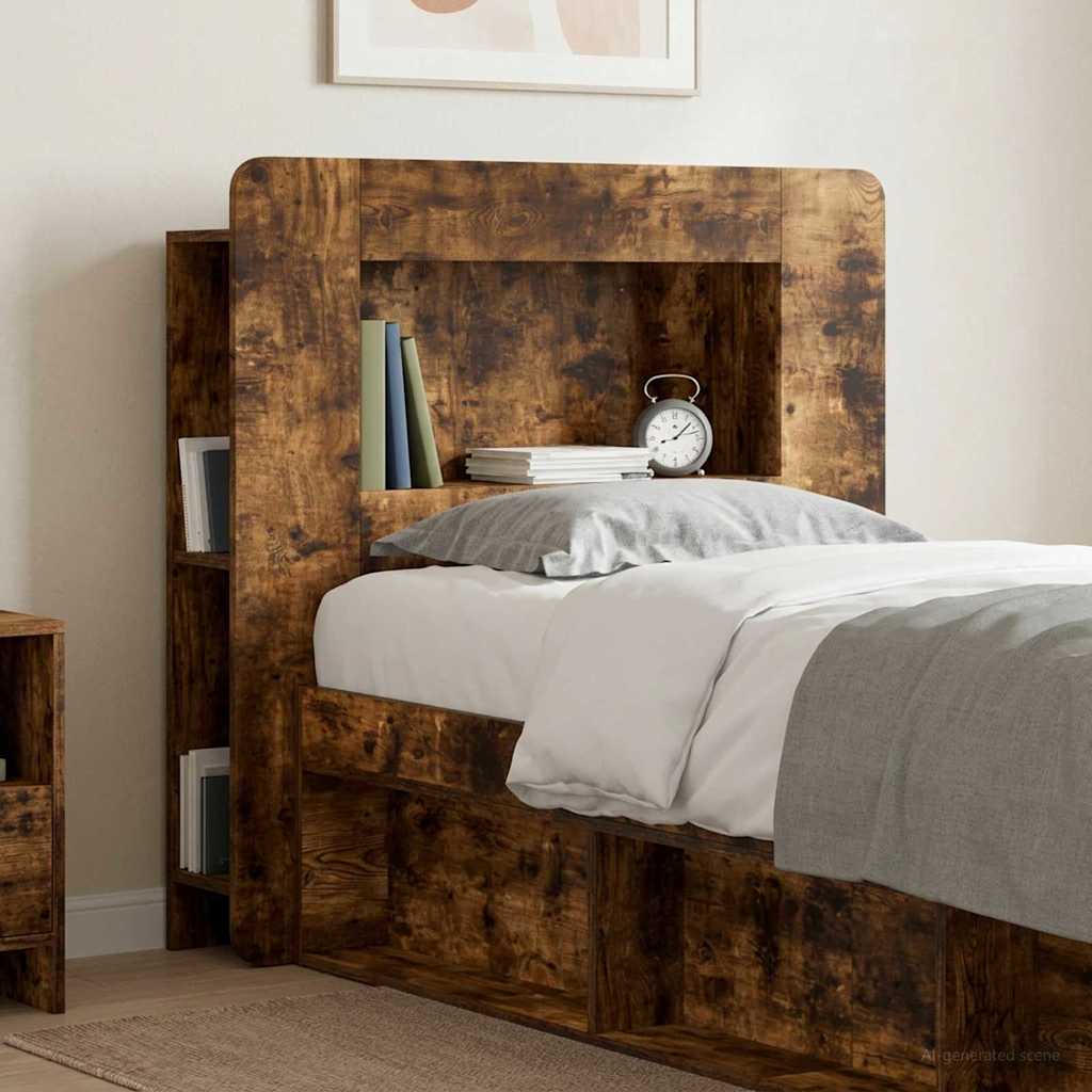 vidaXL Headboard Cabinet with Storage Smoked Oak Engineered Wood 4