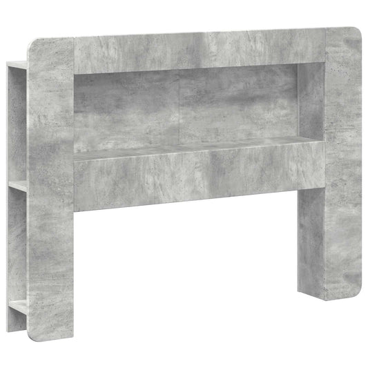 Headboard cabinet with storage in concrete grey engineered wood, front view