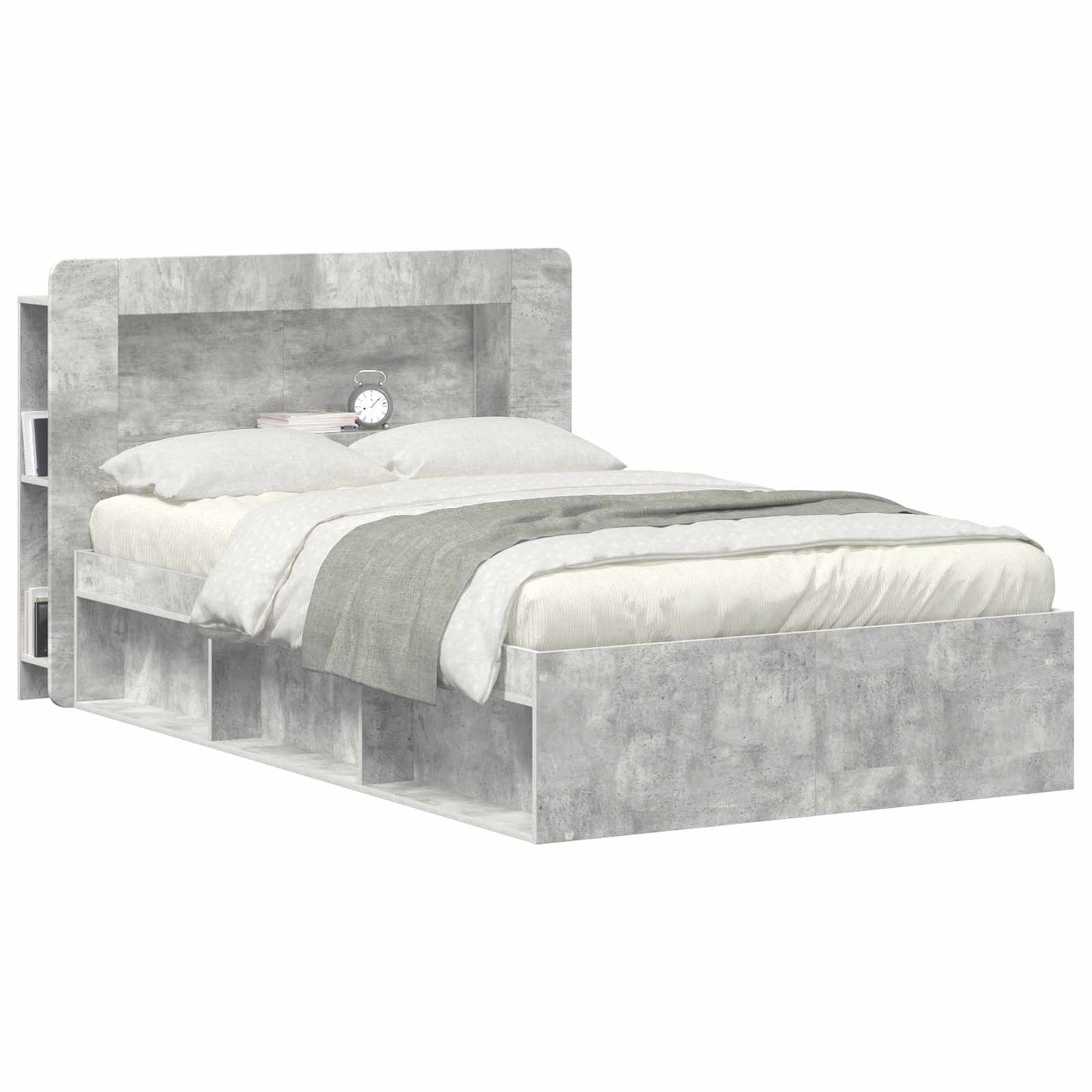 vidaXL Headboard Cabinet with Storage Concrete Grey Engineered Wood 3