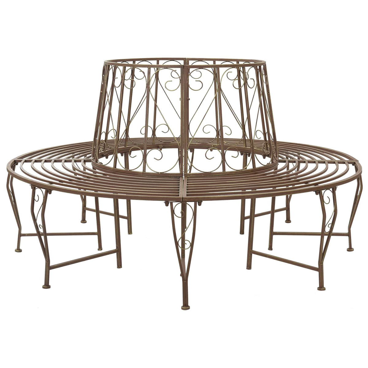 Tree Bench 8 -Seater Ø 160 x 89 cm steel Round Antique brown backrest with scroll design